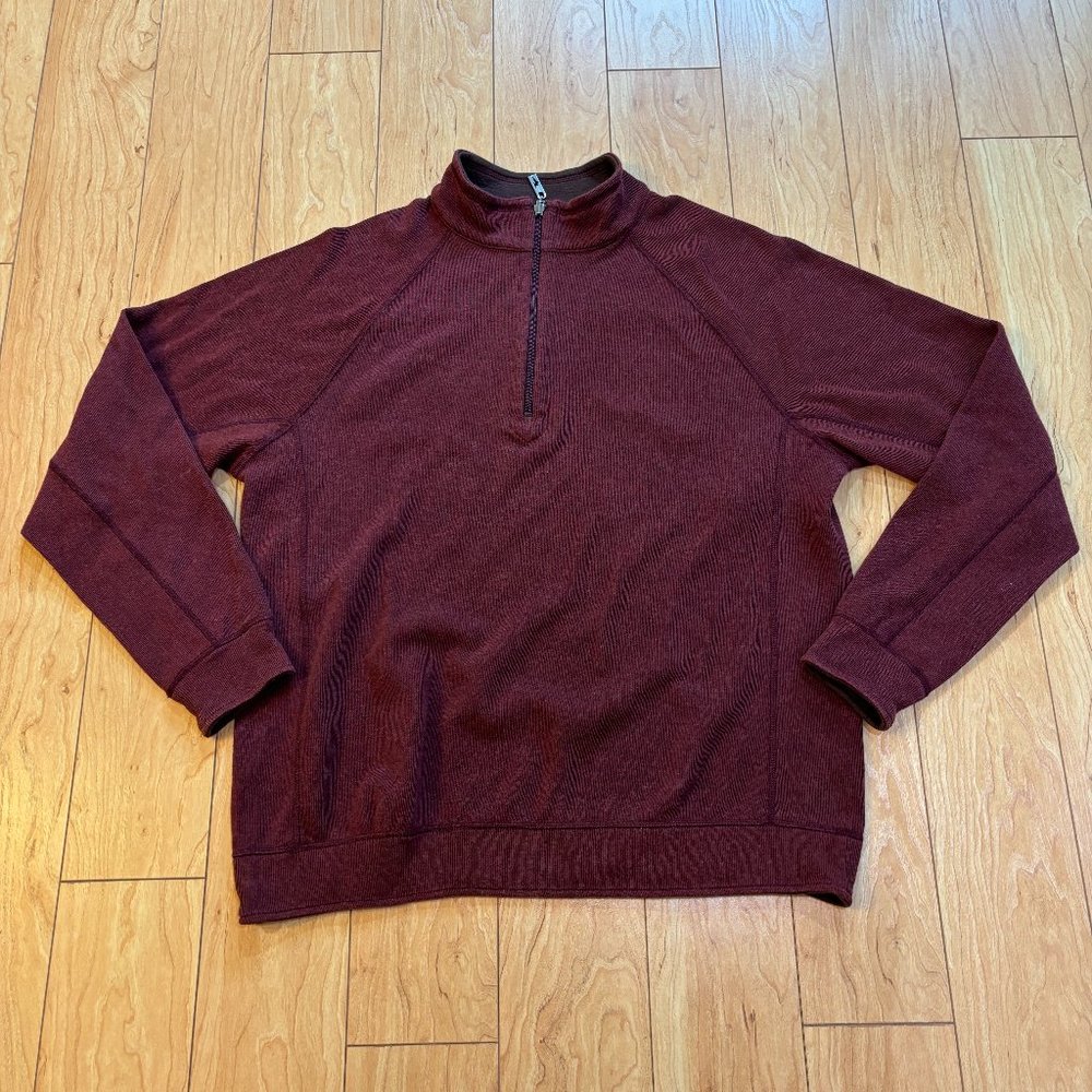 Tommy Bahama Long Sleeve 1/4 Zip Casual Reversible Burgundy Brown Men’s Size L